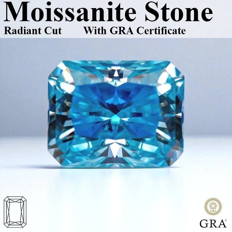

Radiant Cut Moissanite Stone Aquamarine Color Lab Grown Diamond For Woman Jewelry Making Materials With Certificate