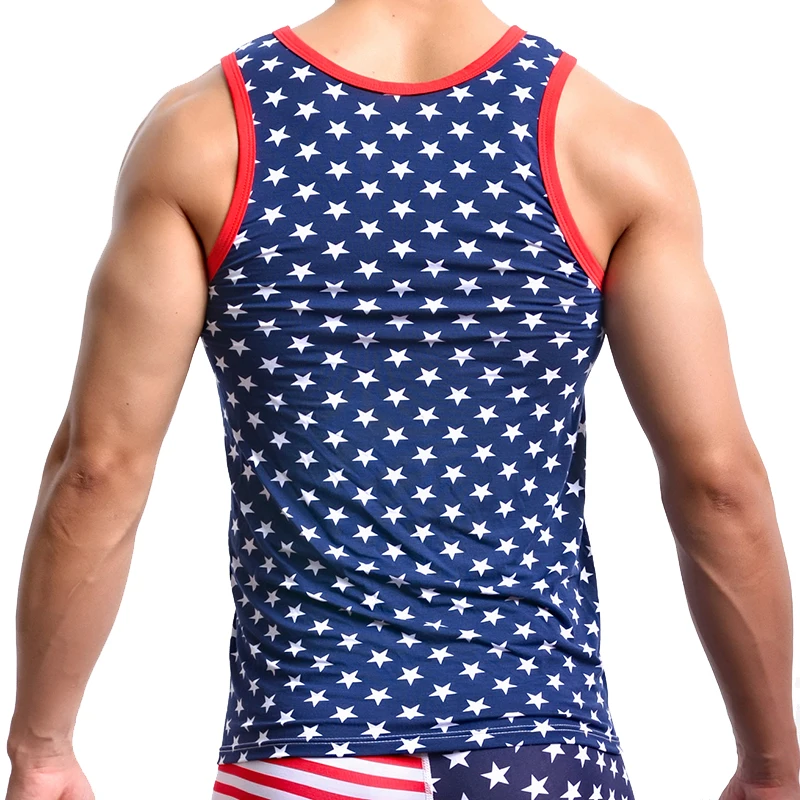 Men Bodybuilding Usa Star Flag Printed Beach U Neck Sleeveless Tee Tops Summer Tank Top Men Clothing Vest