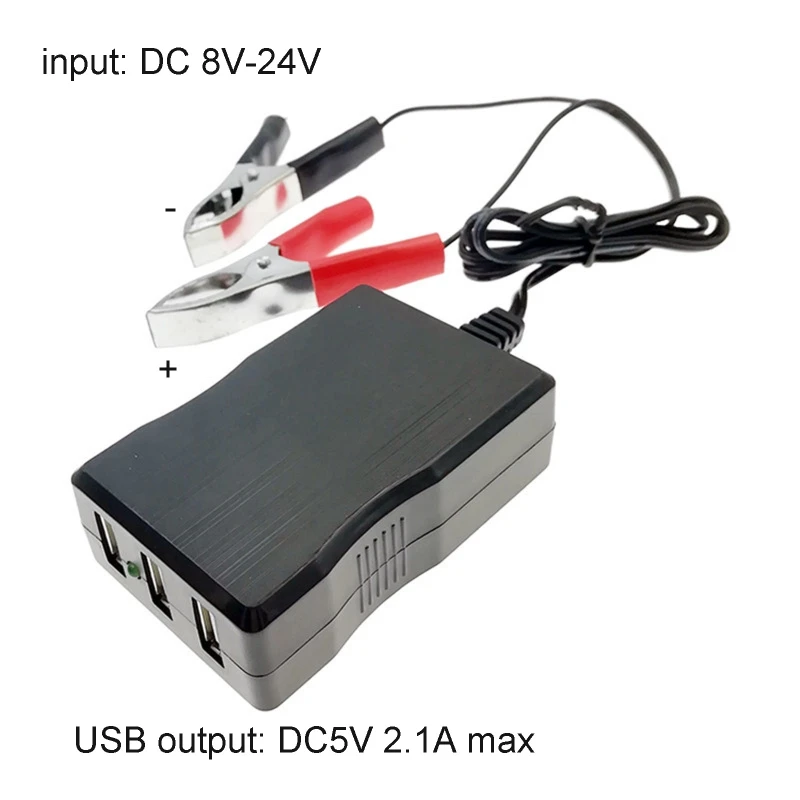 Convertisseur avec pince batterie 8V-24V, adaptateur d'alimentation USB, régulateur chargeur, 3 ports, identification