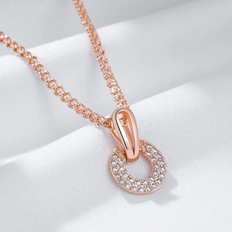 Kinel Luxury Full Shiny Natural Zircon Pendant Necklace for Women Unique Design 585 Rose Gold Color Bride Wedding Jewelry Gift
