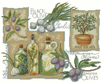 MM Top Quality Beautiful Lovely Counted Cross Stitch Kit Taste of Mediterranean Olives Vegetable Food Leaves dim 35196