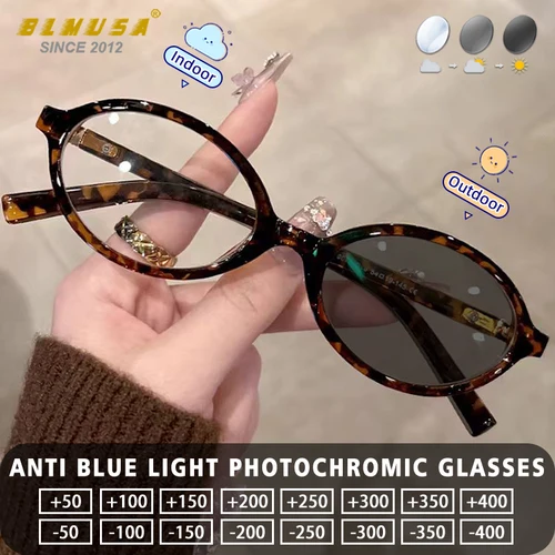 BLMUSA-gafas fotocromáticas Retro Anti rayos azules para miopía, monturas pequeñas ovaladas para mujer, gafas graduadas, gafas de lectura clásicas Pop