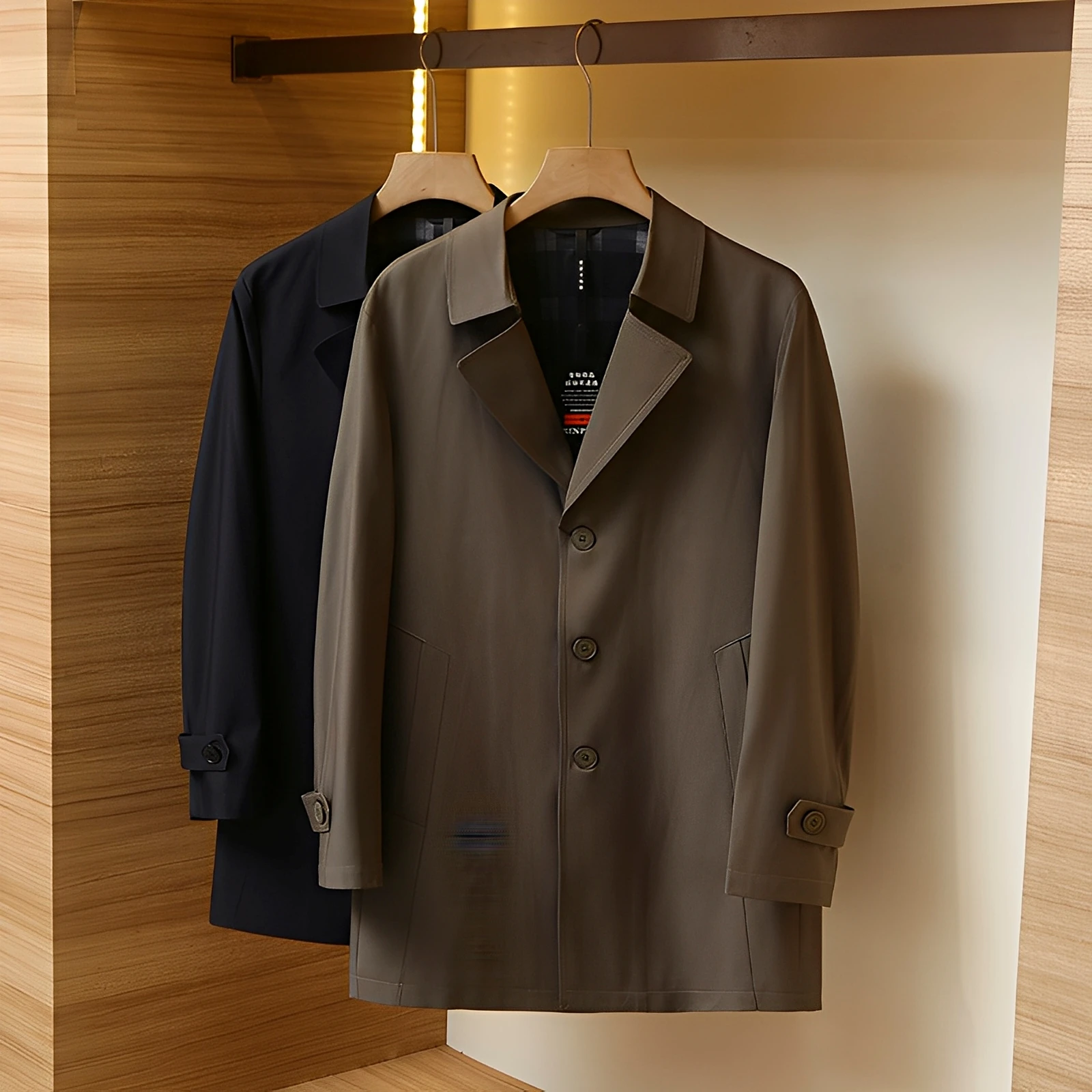 

American Sle Men's Casual Long Coat Spring Autumn Windproof Water-Resistant Single Button Lapel Coat Faionable Outerwear