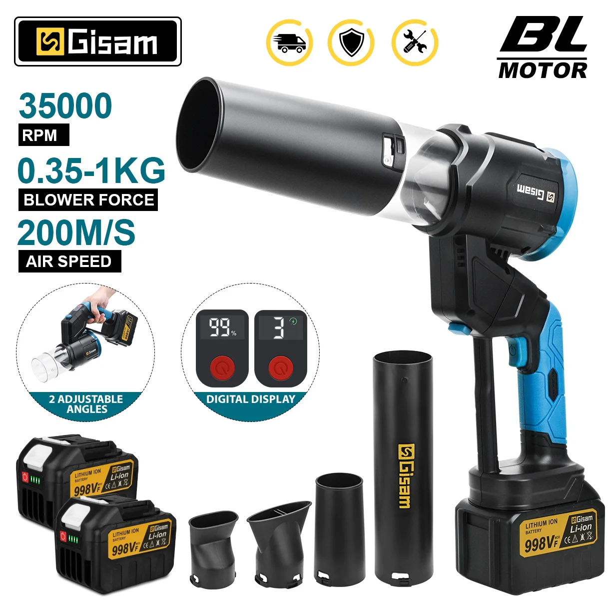 Gisam 35000RPM Bezszczotkowy Elektryczny Dmuchawa Powietrza 2w1 Turbo Dmuchawa Wentylator do Odkurzania Liści, Kurzu, Śniegu Narzędzie do Czyszczenia na Akumulator Makita 18V