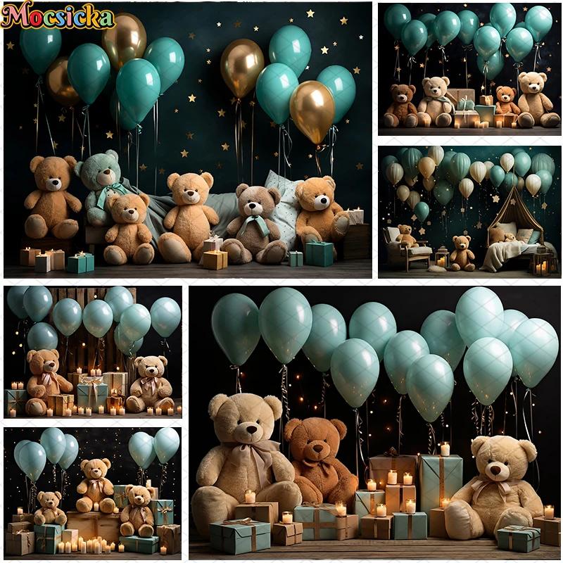 

Mocsicka Photography Background Cute Bear Balloon Decoration Kids Birthday Party Cake Crush Portrait Backdrop Photo Studio