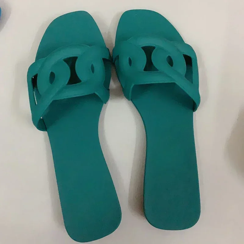 

Pop Sexy Open Toe Woman Sandal Summer Cutouts Flat Shoes Beach Wearing Shoes Slides Red Black Green Blue