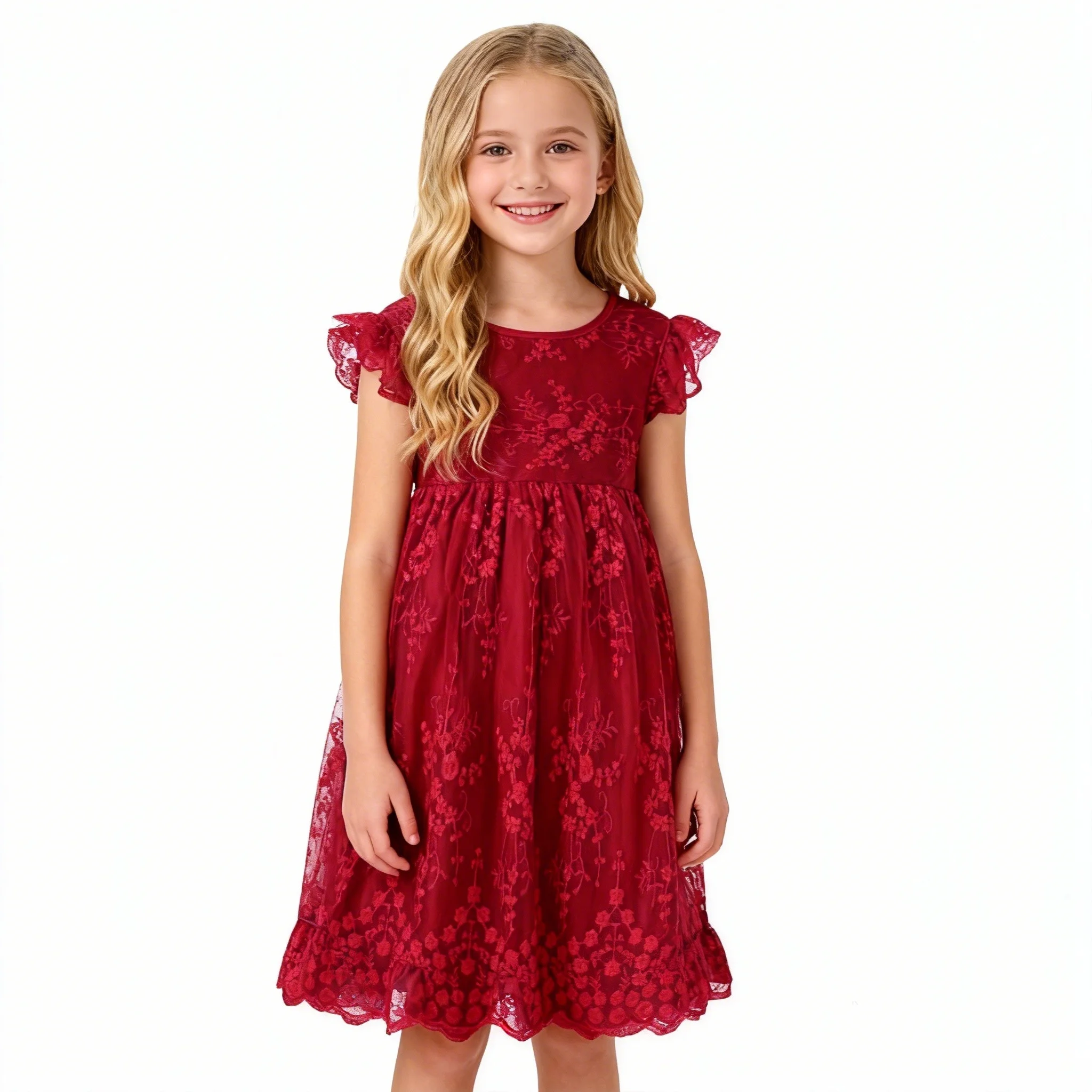 Sommer Neue Mädchen Einfarbig Spitze Fliegen Sleeve Schmetterling Bogen Zipper Stilvolle Prinzessin Kleid Damen Romantische Kleid