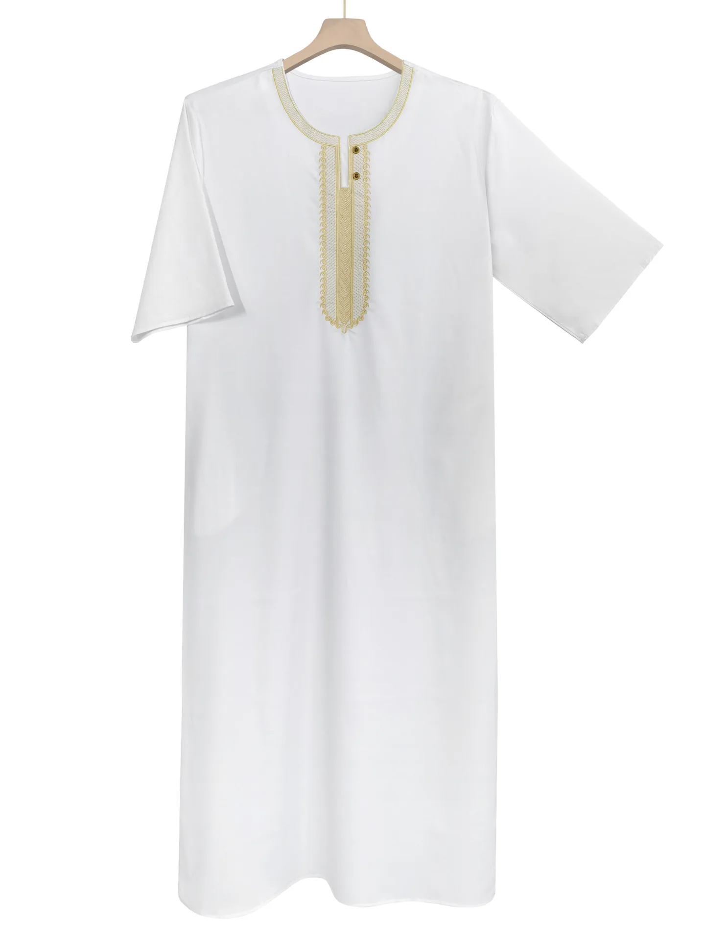 Nuovo 2025 Musulmano Manica Media Ricamato Stile Etnico Marocchino Abito da Uomo Tasca Laterale Abaya Ramadan Dubai Lusso Islam Elegante