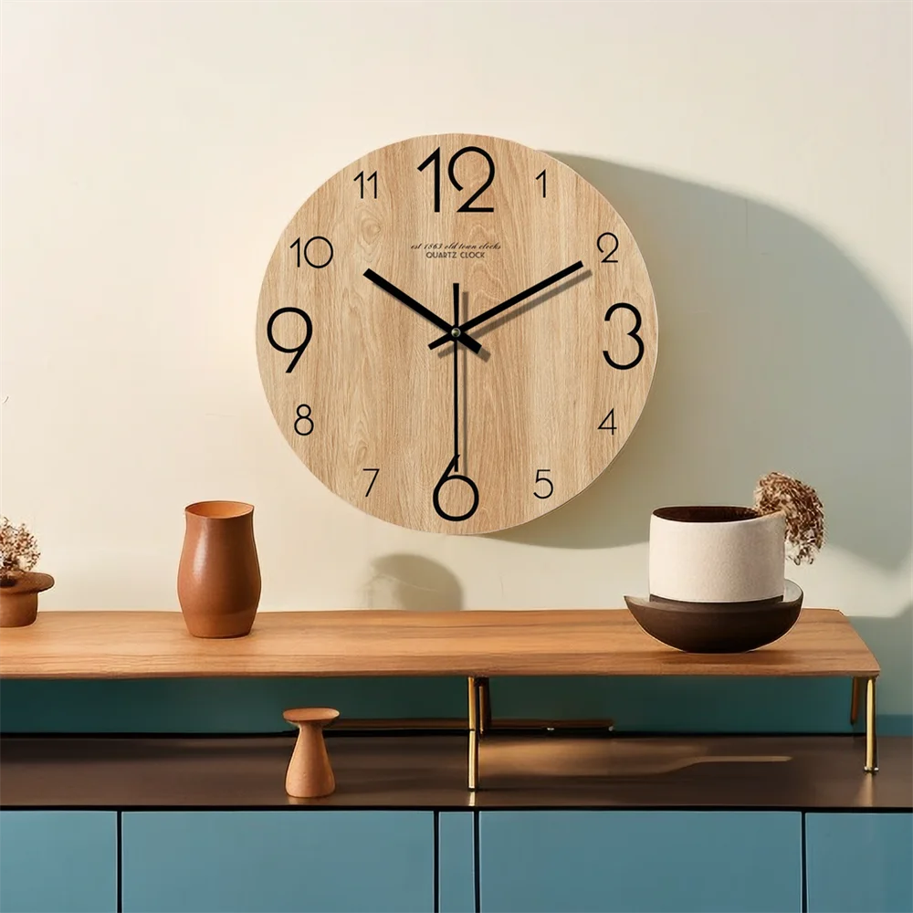 Vintage Wood Grain Wall Clock Dial Simple Living Room Silent Clock Creative Large Number Wall Hanging Watch Home Decoration