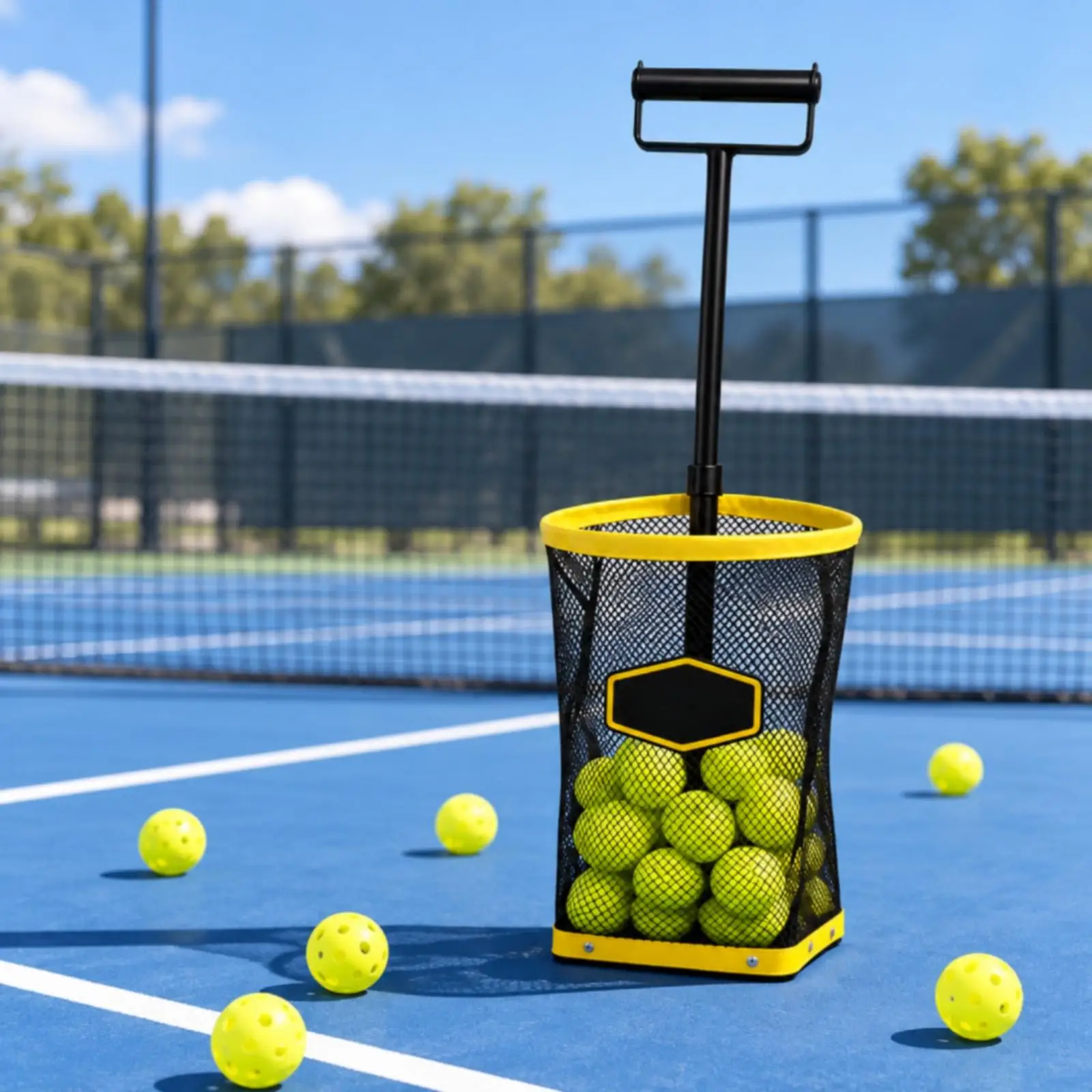 Wheeled Ball Collector with Handle Portable Mesh Ball Pickup Basket Adjustable Training Gear for Practice Training, Training