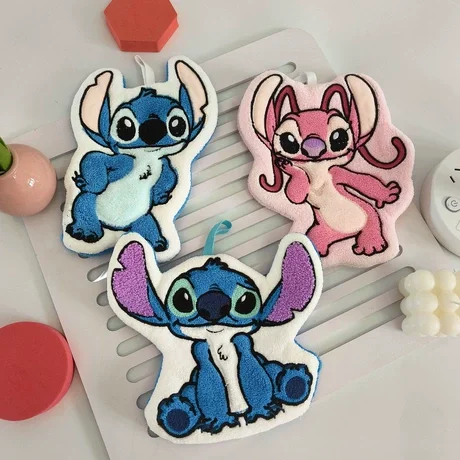 Disney Stitch Angel hand towel, cartoon hanging bathroom kitchen hand towel, multifunctional absorbent cleaning handkerchief