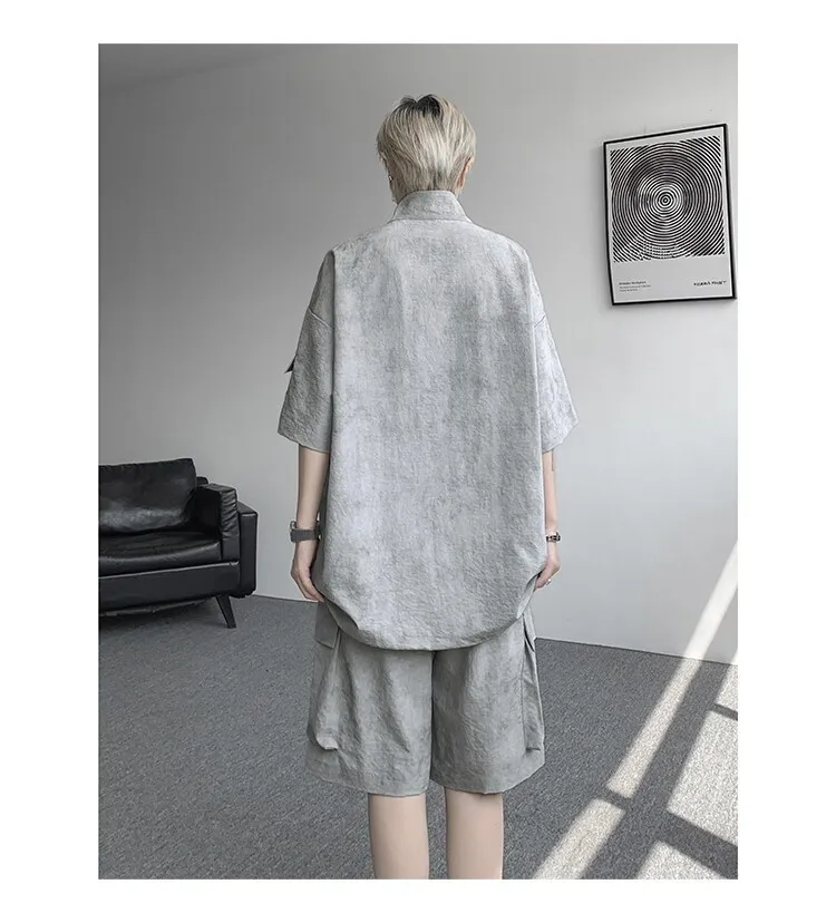 2026 Sommer Hong Kong Style Halb-Reißverschluss-Färbe-Set aus Eisseide mit Kühlfunktion, zweiteiliges Sportswear-Outfit im Hanfu-Stil mit kurzen Ärmeln – Detail 28