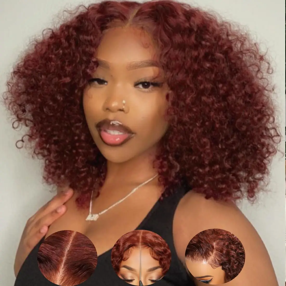 Reddish Brown Curly Bob Wigs Human Hair 13x6x1 Bob Curly Water Wave Wig Lace Front Wig Human Hair Pre Plucked For Black Women