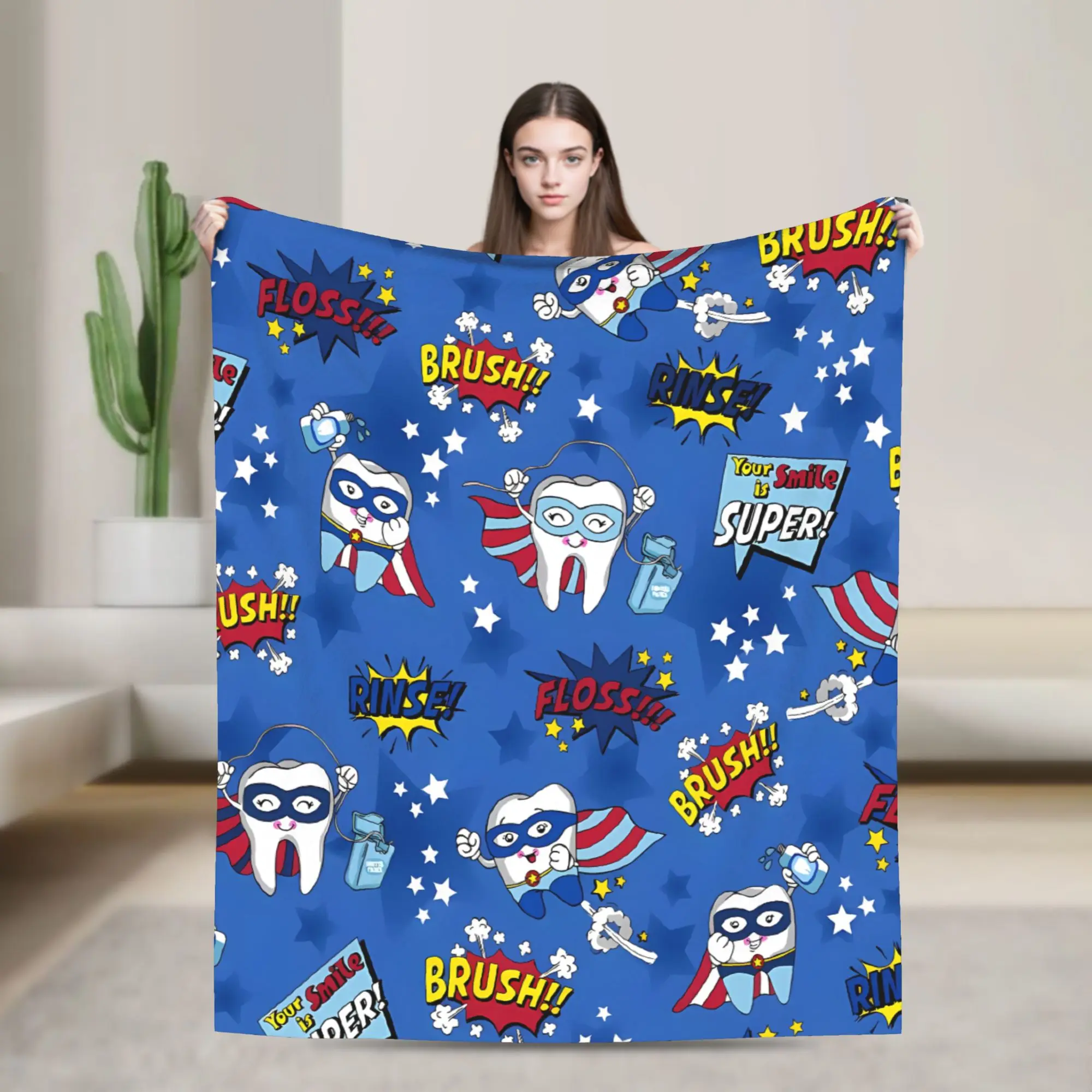 Super Soft Blanket Airplane Travel Cute Tooth Ghost Pink Throw Blanket  Flannel Bedspread For Home Decor Pattern Sofa Bed Cover