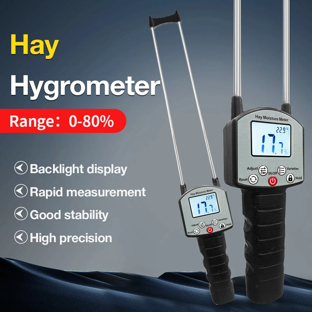 LCD Display Hay Moisture Meter TK100H Forage Humidity Tester 0-80% Moisture Detector Accuracy Hygrometer for Orchard Grass Straw