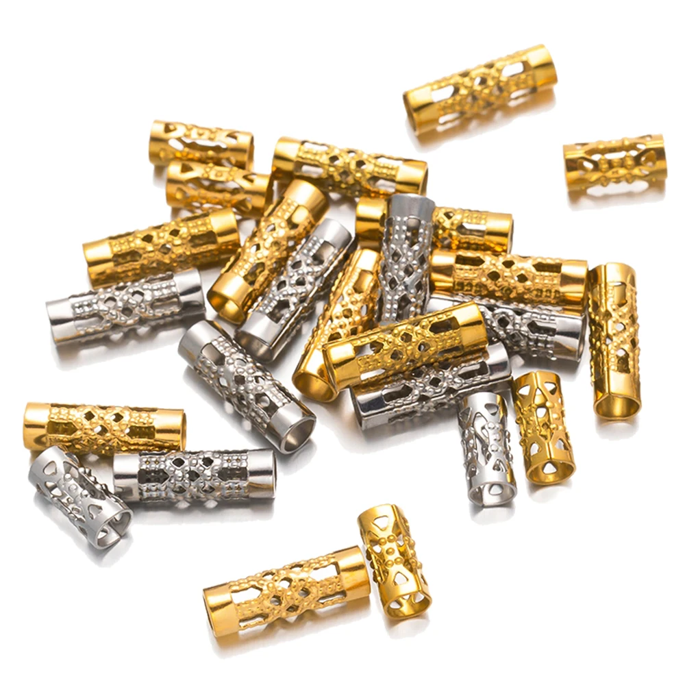 20pcs Gold Stainless Steel Hollow Tube Spacer Loose Beads for DIY European Bracelet Necklace Craft Jewelry Making 3mm Hole