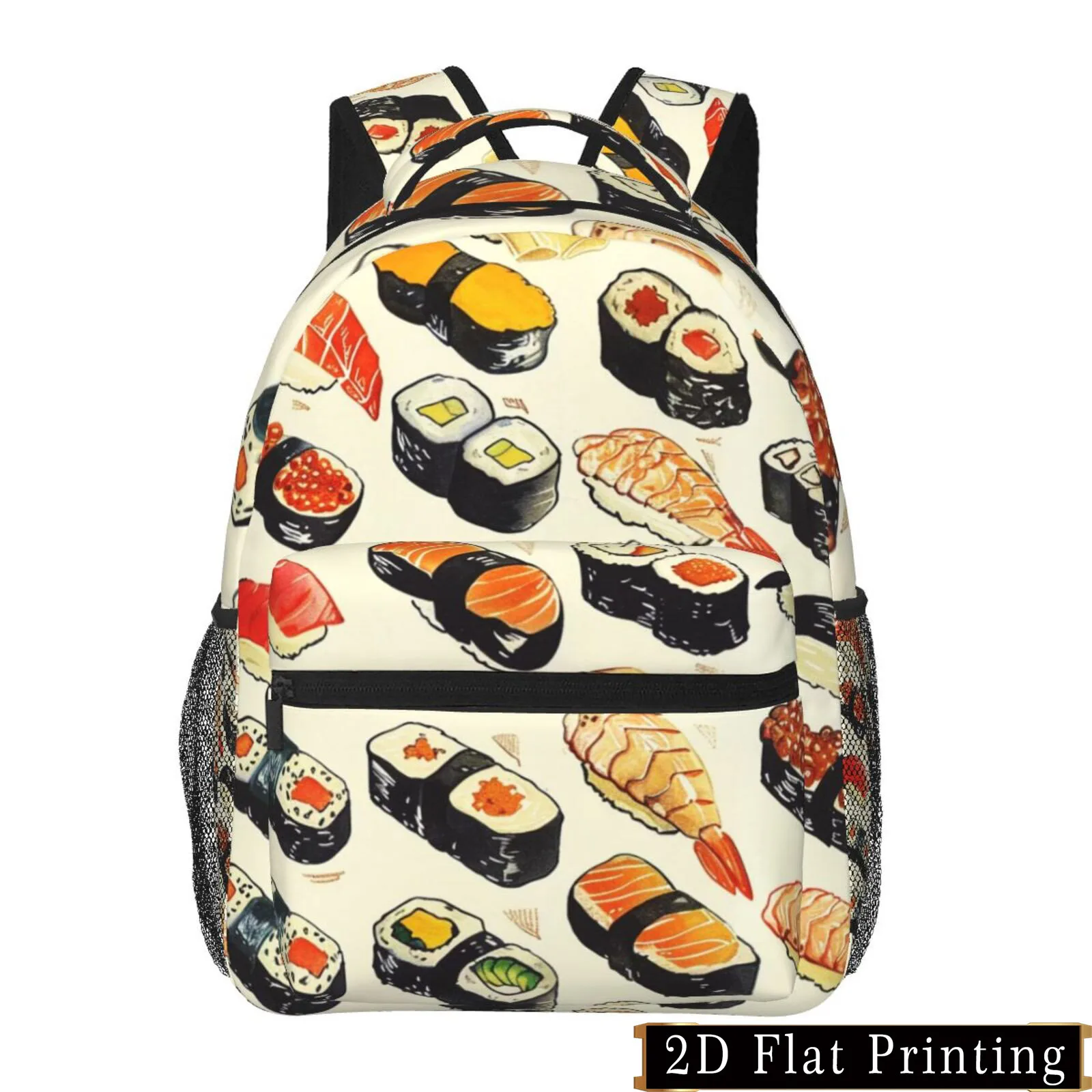 Printed Sushi Pattern, Shoulder and Waist Protection Design Backpack, Stylish IPad Laptop Bag with Large Capacity