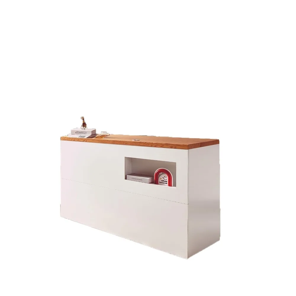 Reception Counter, Front Desk Checkout Counter Retail Receptionist Desk, Reception Desk with Lockable Drawers, White