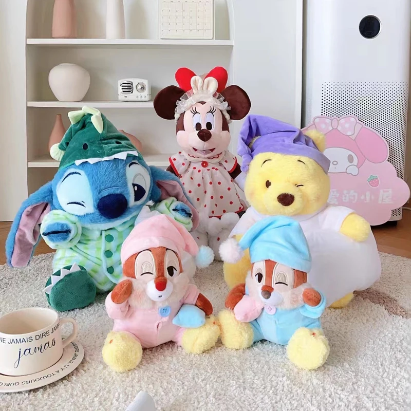 

Disney Lilo and Stitch Plush Toys Pajama Series Winnie The Pooh Minnie Scrump Cartoon Jack Stich Doll Plushie Children Xmas Gift