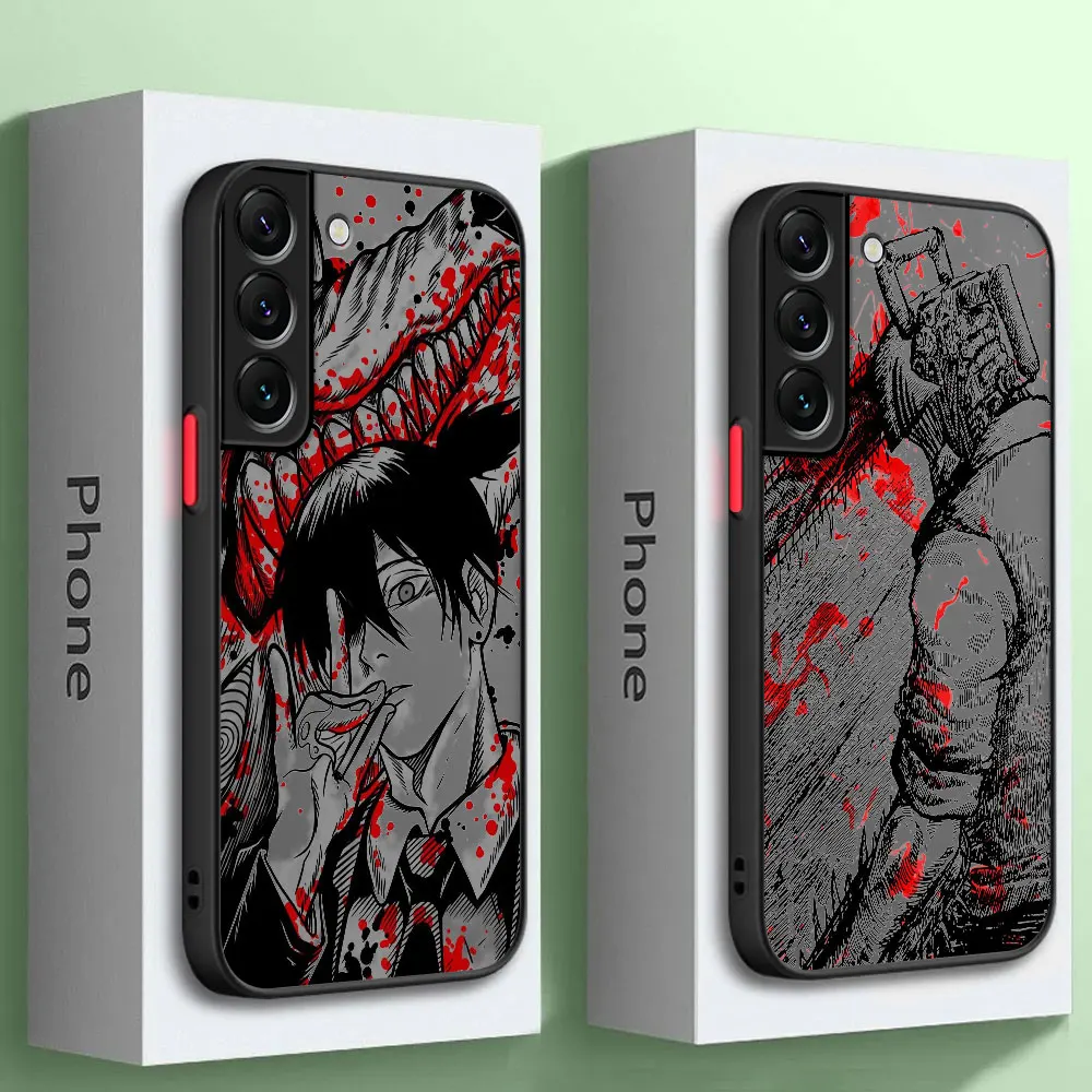 Case For Samsung Galaxy S23 Ultra S22 Plus S21 FE S20 Note 20 10 S10 Lite Phone Cover Matte Hard Funda Chainsaw Man Anime Shell