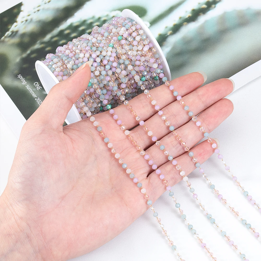 1meter Stainless Steel 3.5mm Color Candy Crystal Ball Round Beaded Chain for DIY Beaded Bracelet Jewelry Accessories