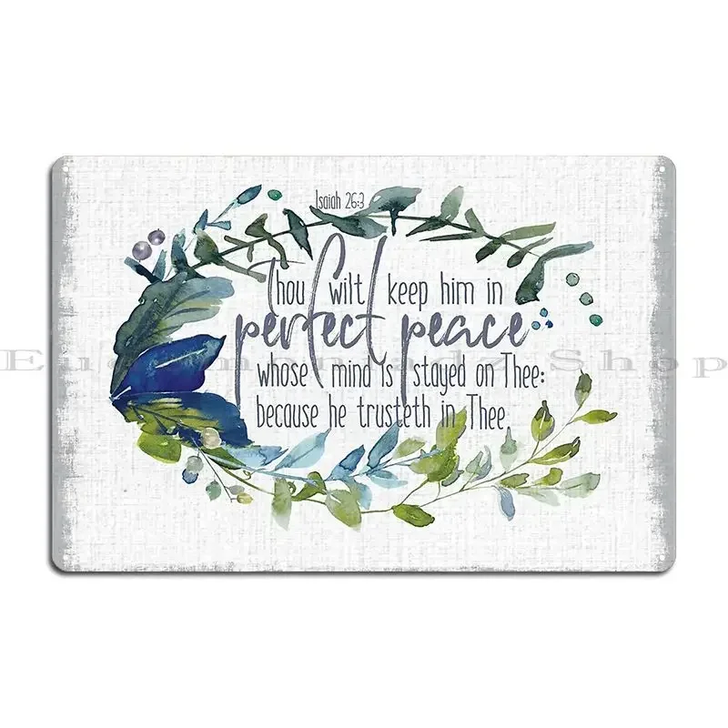 Bible Verse Isaiah 26 V 3 Peace Kjv Print Text Christian Art Painting Flower Metal Signs Cinema Garage Print Poster