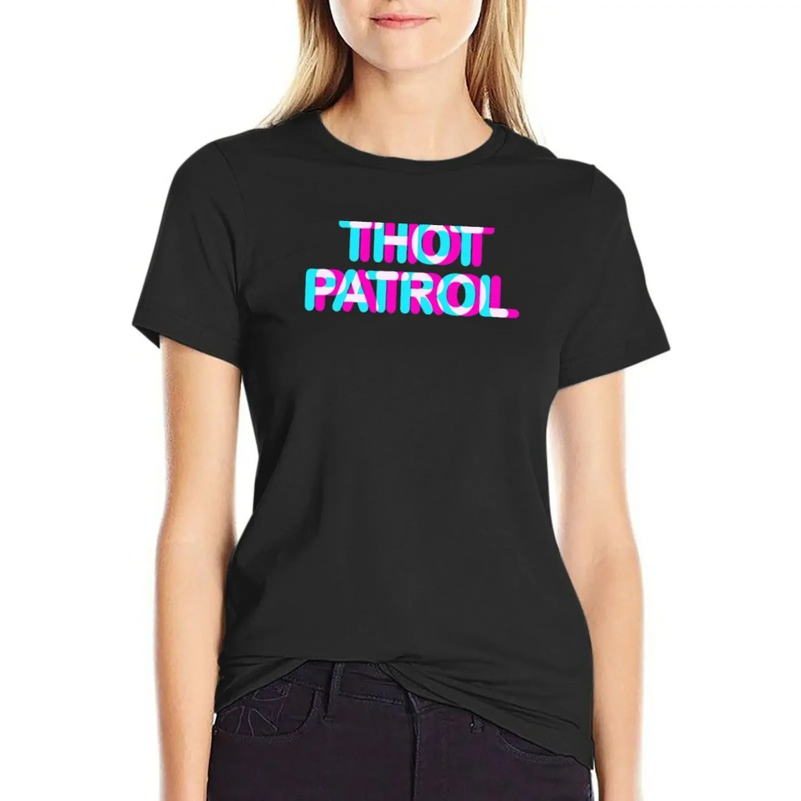 

Thot Patrol Funny Meme Anaglyph 3D Style Gift Idea T-Shirt anime clothes cute tops vintage clothes Women's tee shirt