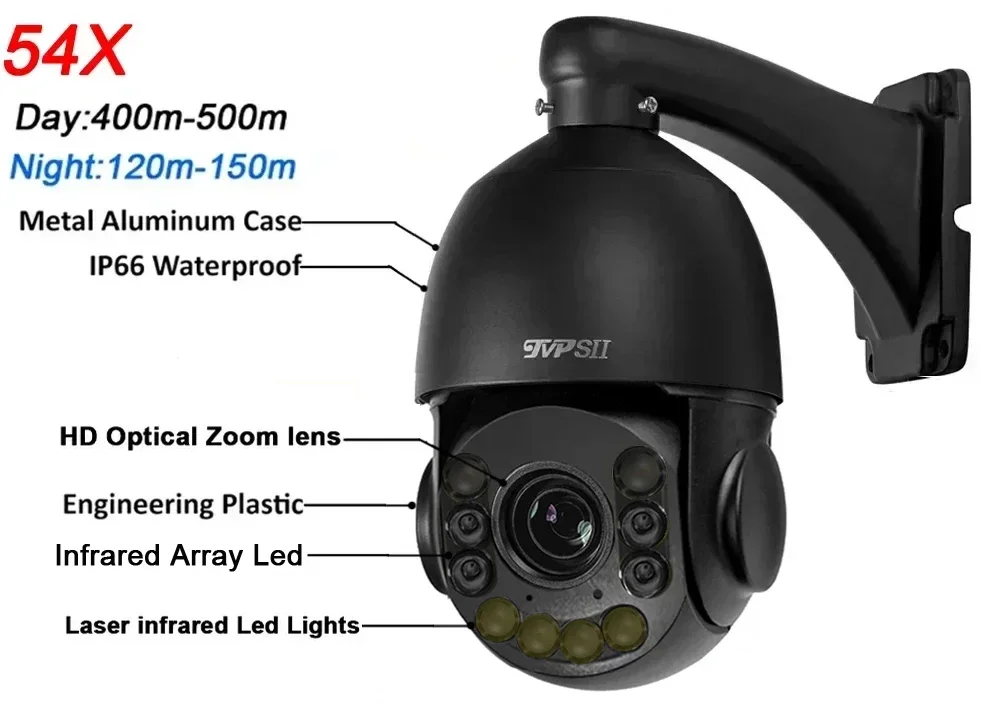 Black Full Color Max.512G Auto Tracking CamHi 8MP 4K 90X Optical Zoom Audio 360° 2.4GHz 5.0GHz WIFI RJ45 PTZ Speed Doom Camera