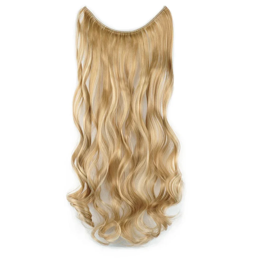 17 Colors Long Gray Blonde Synthetic Hair Hairpieces Extension Fish Line Invisible Wavy Halo Hair Extensions for Women