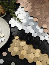 Luxury Metal Wall Sticker Peel and Stick Waterproof 3d Wall Panel Kitchen Backsplash Bathroom Hexagon Tile Sticker Home Decor