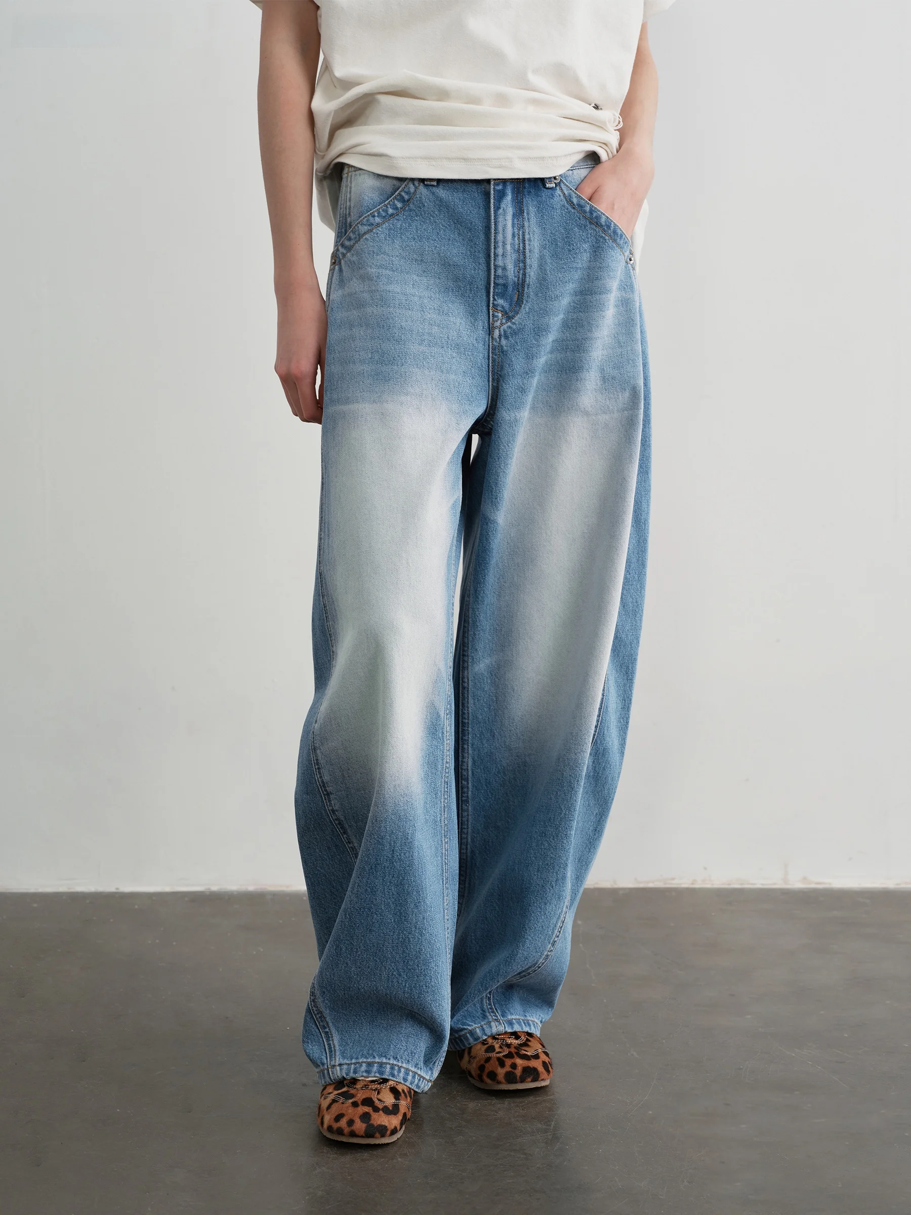 

KUCO Vintage Waed Loose Wide Leg Low Waist Banana Silhouette Jeans Cotton l Waist Zipper Closure ex Fit