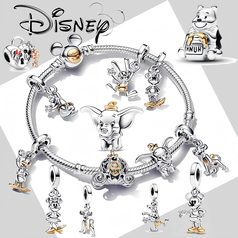 925 Silver Plated Disney 100 Anniversary Mickey Minnie Diy Charm Dumbo Beads Fit Original Women Bracelet Jewelry  Accessories