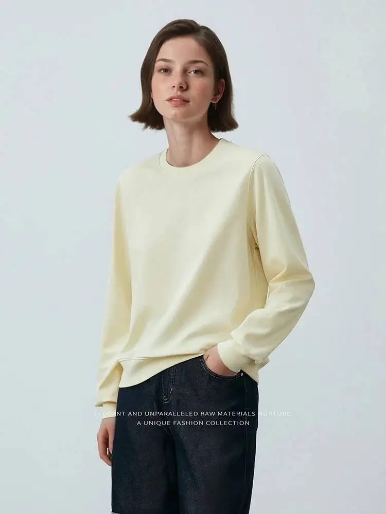 Women Crew Neck Long Sleeve T-Shirt Spring Autumn Loose H-Shape Casual Basic Tee Inner Layer Top Base Shirt