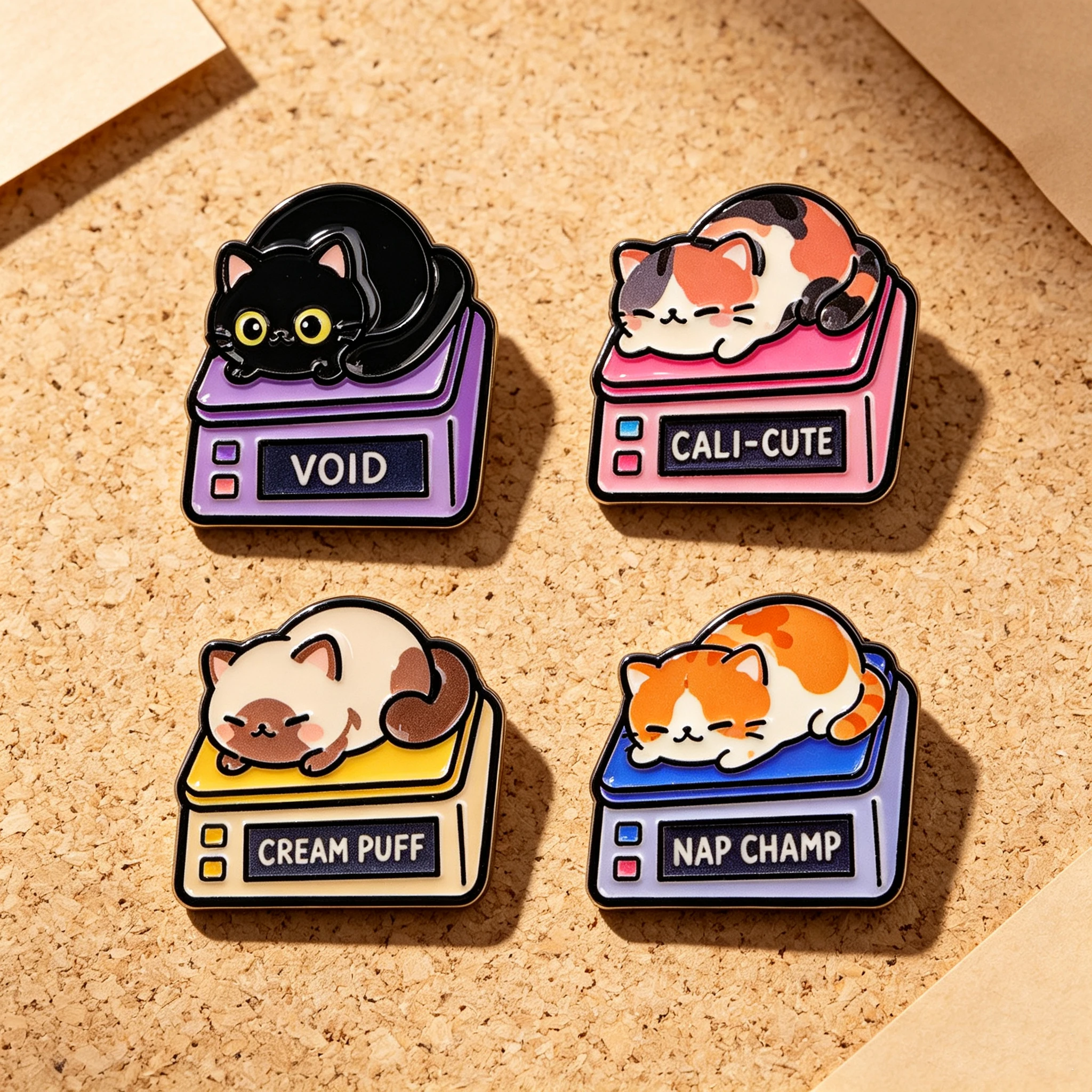 4er-Set Niedliche Dicke Katzen Emaille-Pins Cartoon Großäugige Kätzchen-Broschen für Kleidung, Taschen, Revers, Damen und Herren Schmuckgeschenke