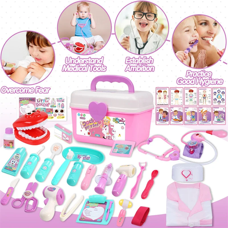 Kit Pretend Doctor Brinquedos para Crianças, Interpretação de Papéis, Conjunto Dentista, Estetoscópio, Estetoscópio, Caixas Médicas, Brindes para Menina e Menino