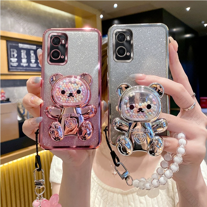 A 36 A 76 Flower Strap Bear Phone Holder Case On For Oppo A36 A76 4G OppoA36 OppoA76 Stand Cover