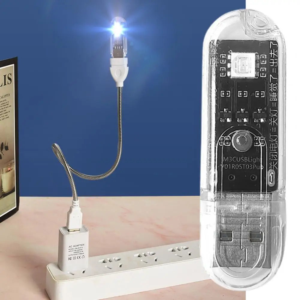 Voice Control USB LED Book Lights 3LEDs Bulb 5V Power Colorful Switching Flicker-Free Input USB Night light