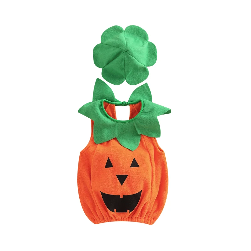 

Newborn Baby's Clothes Halloween Pumpkin Costume Set Toddler Tie-up Sleeveless Tank Tops Hat Children's Clothing Set Festival
