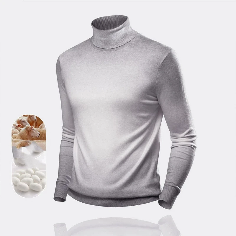 Korean Trend Fashion Autumn Winter Sweaters Men Turtleneck Gradient Color Smart Casual Long Sleeve Slim Pullovers Knitted Tops