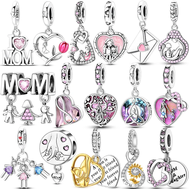 

Оригинальные подвески из стерлингового серебра 925 пробы, бусины в форме сердца, кулон «Люблю маму», подходят для оригинальных браслетов, для женщин, украшения своими руками, подарок на День матери