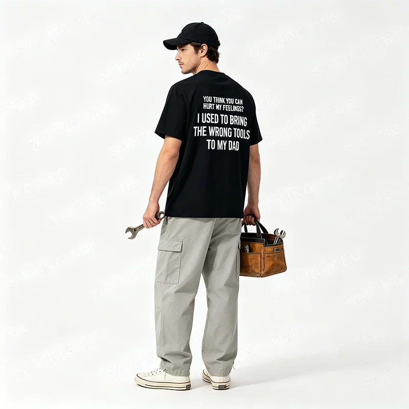 Du denkst, du kannst meine Gefühle verletzen? Ich habe einmal das falsche T-Shirt mit Y2K-Vater-Garage-Sarkasmus-Spruch getragen. Persönliches Baumwoll-Outfit. – Detail 6
