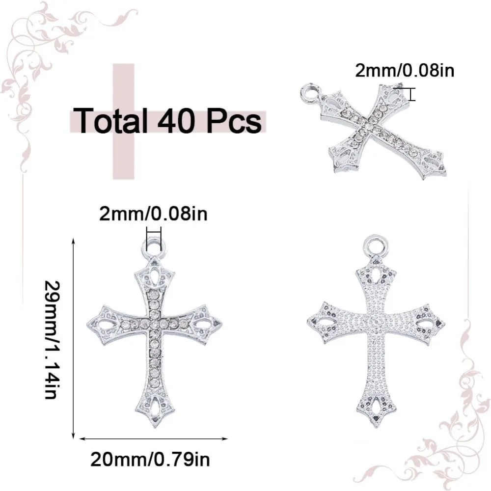 1 Box 40Pcs Rhinestone Cross Charm Easter Holiday Virgin Our Lady of Guadalupe Mary Rosary Bead Charms Micro Pave Cubic Zirconia