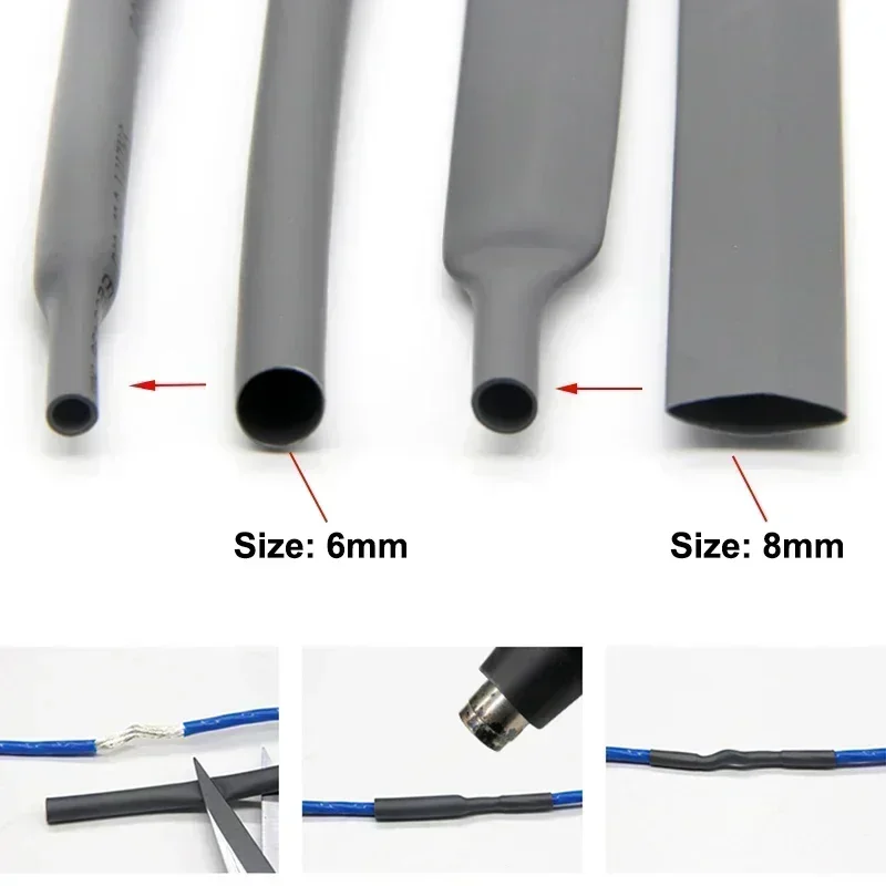 1/3/5M Grey 2:1 Heat Shrink Tube Dia. 1mm~50mm Thermoretractile Tube Repair DIY Cable Sheath Wrap Cover Heat-shrinkable Sleeve