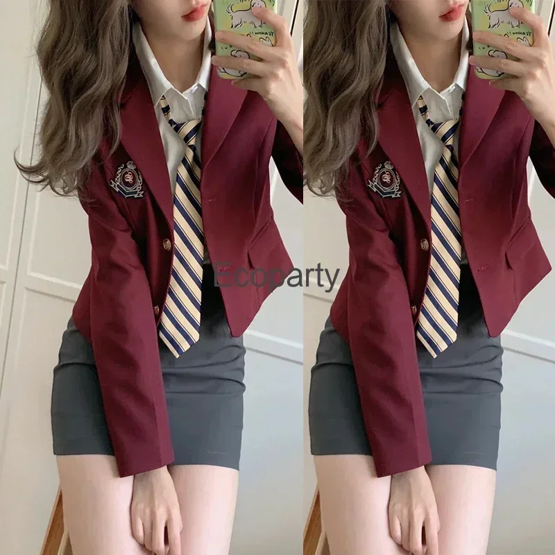 Women New Set Girls Style Waisted Fashion Suit Jacket Blazer Autumn Uniform Korean Spring School High College