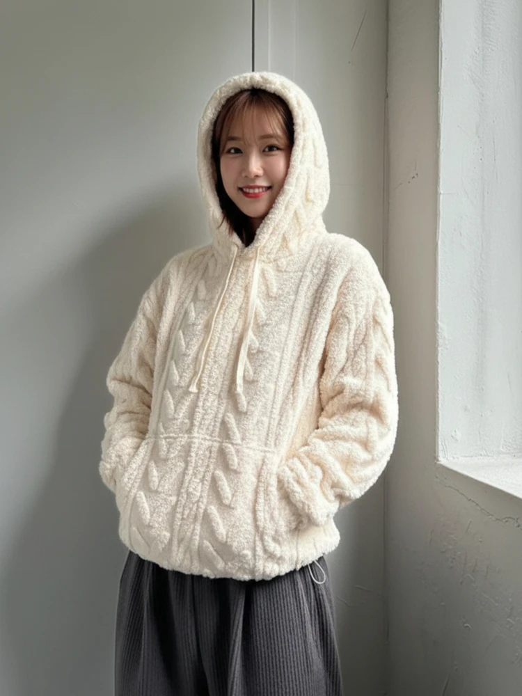 

Зимний теплый флисовый свитшот с капюшоном для мужчин, стандартный крой, с длинным рукавом, на молнии, с узором «пшеничный колос», из витого бархата, женский свитер