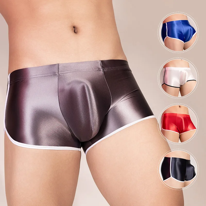 

Glossy Low Waist Men Underwear Shorts Elastic Briefs Underpant Plus Size Boxer Panties