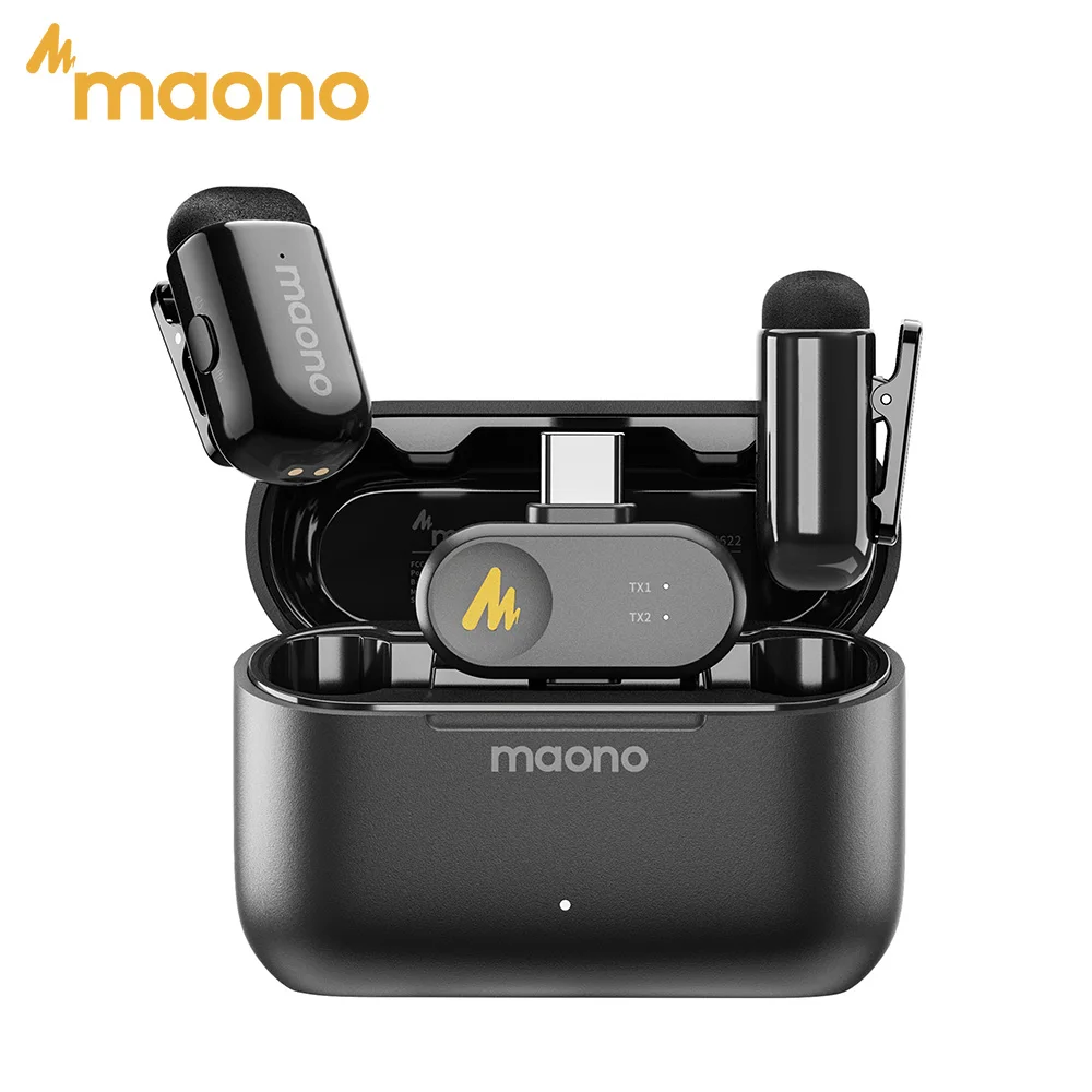MAONO T1 Mini Pro Wireless Lavalier Microphone Lapel Mic-AI Noise Cancellation App Control for Audio Video Recording Vlogging
