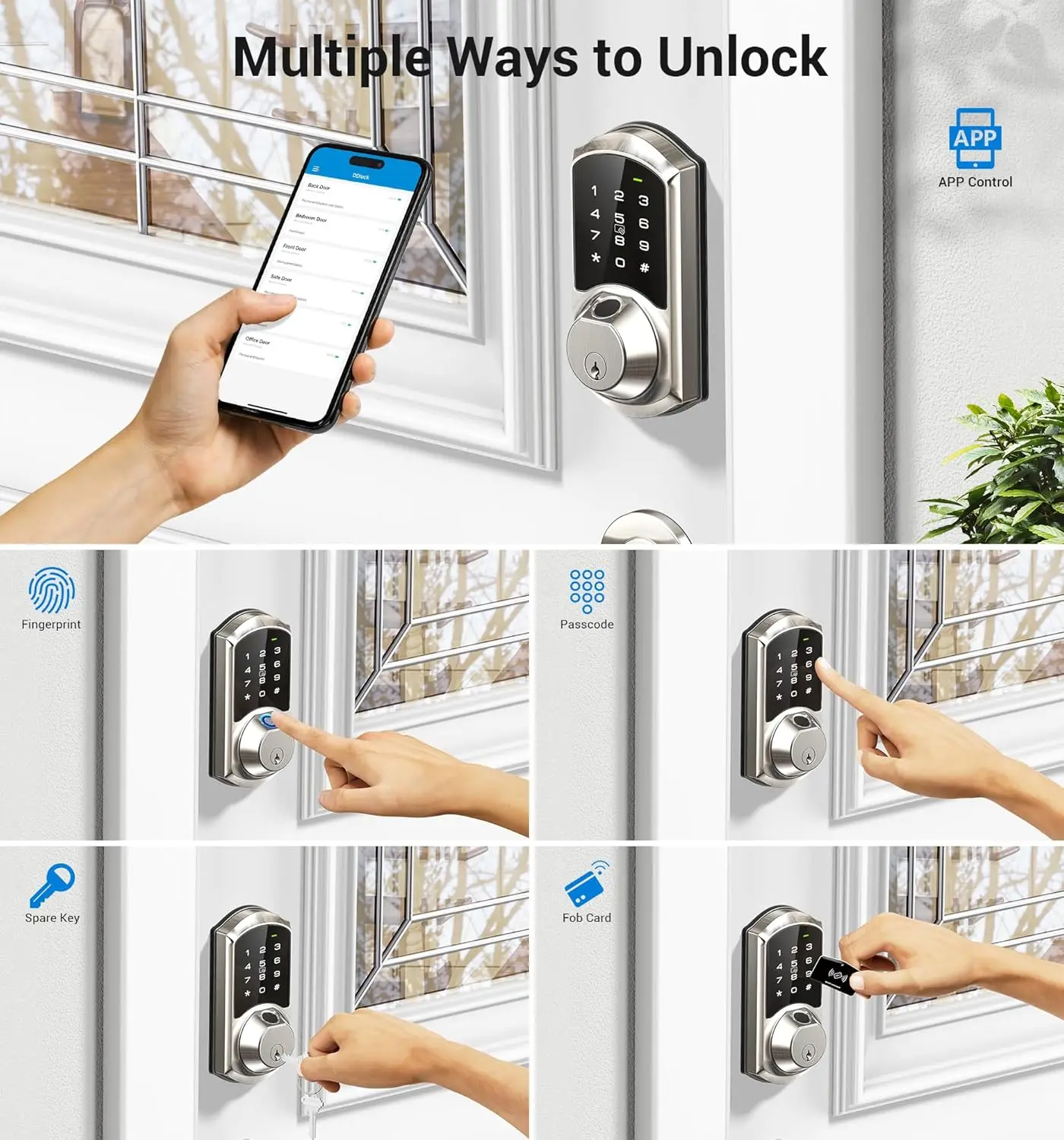 Fingerprint Smart Lock for Front Door, 7-in-1 Keyless Entry Deadbolt with App Control, Electronic Digital Locks with Touchscreen