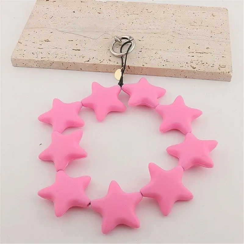 31BB Rainbow Star Cellphone Lanyard Colorful Keychain Pendant Acrylic Hand Chain for Ladies Smartphone Hangings Accessory