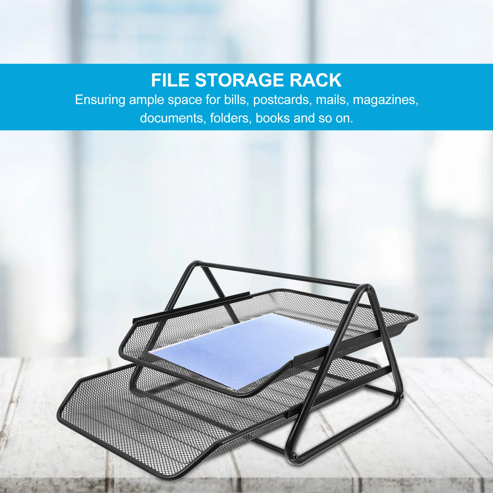 

1pc File Tray 2-Tier Metal Desktop Organizer Rack Black Document Storage For Office Home Stackable Paper Folder Holder